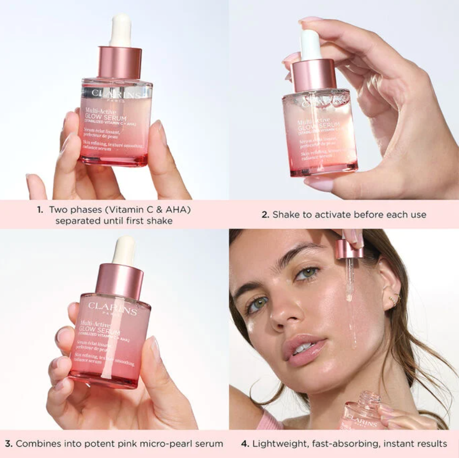 Clarins Multi-Active Glow Serum Vitamin C + AHA Smoothing, Radiance-Boosting Glow